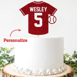 Personalized Name Glittering Baseball Jersey Cake Pick Topper